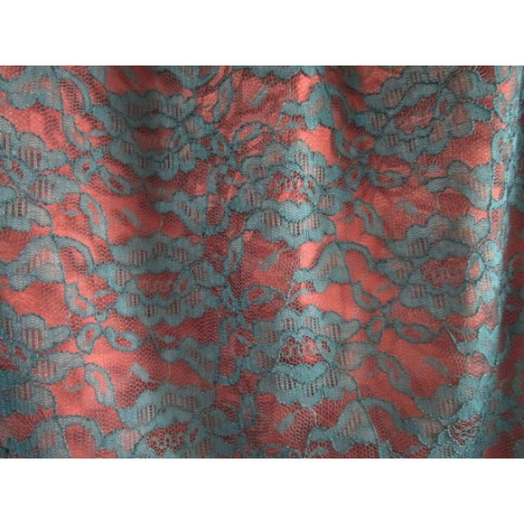 Vintage Hunter Green Sheer Lace Over Rust Acetate Lining Skirt Small GUC - Picture 3 of 12